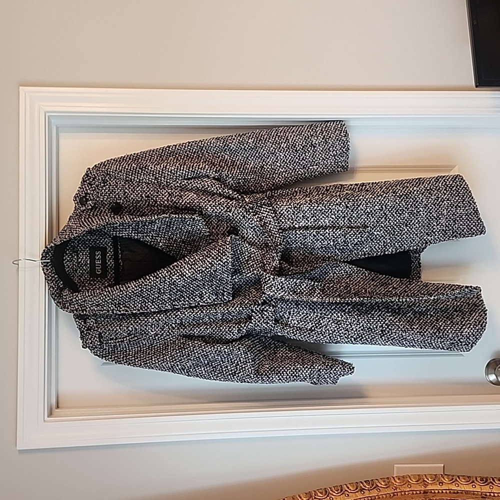 GUESS Black and White Pea Coat - XL - Like New
